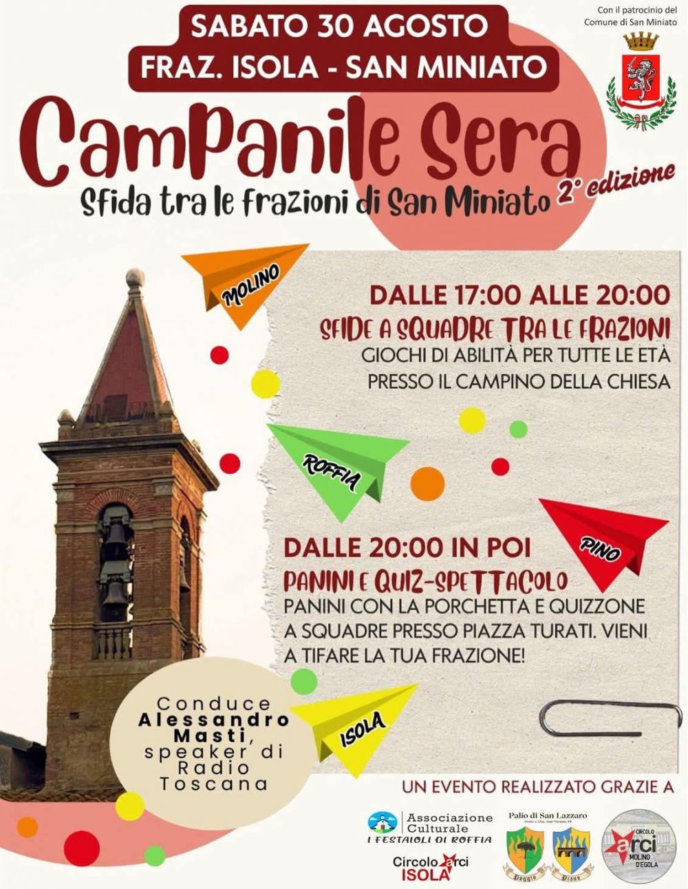 Sabato 30 agosto Isola in Festa torna con Campanile Sera, la festa dell’estate che unisce gioco, tradizione e comunità.